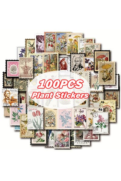 Choice 100PCS 100PCS Stamp Style Plant Stickers Set For Journal Planner DIY Art Crafts Scrapbooking Diary L
