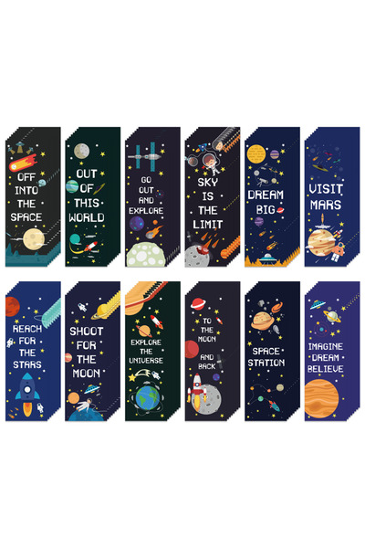 Choice بطاقات زرقاء مكونة من 24 قطعة بموضوع سفينة الفضاء وكوكب وصاروخ مع اقتب...