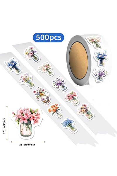 Choice 500PCS 500PCS Creative Flower Decoration Reward Stickers 10 different styles of flowers 2.5cm/1.0in