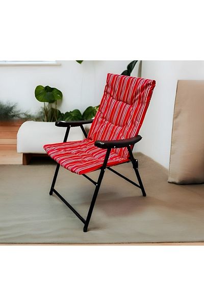 rexa Foldable Luxury Striped Chair – Portable Outdoor Recliner with Armrests & Padded Comfort