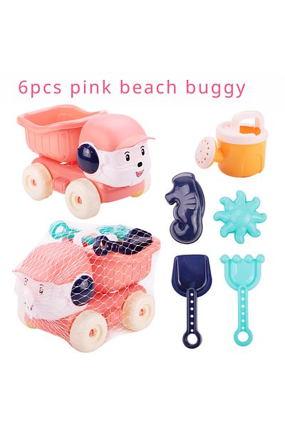 Choice 6pcs pink car Beach Toy Set for Kids Sand Wheel Sand Bucket Scooter Shovel Rake Sailboat Hourglass C