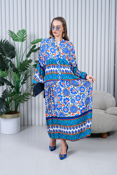 EL jadida Γυναικείο Μεγάλο Μέγεθος Hijab Φόρεμα Βισκόζης Saks Blue