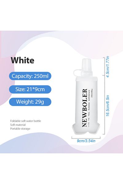 Choice BOT220-WHI-250 NEWBOLER TPU Soft Bottles Foldable Silicone Water raveling Running Cycling Marathon O