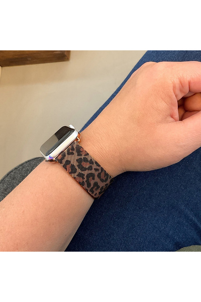 Dexmon Apple Watch 11 10 42mm 6 7 8 9 10 11 Se Uyumlu 38 40 41mm Metal Hasır Mıknatıslı Kordon LeoparDesen