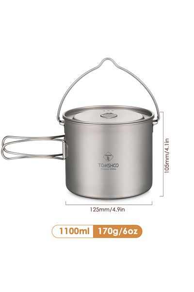 Choice 1100ml TOMSHOO Titanium Pot 750ml/900ml/1100ml/1600ml/2000ml/2800ml Ultralight Hanging Pot with Lid
