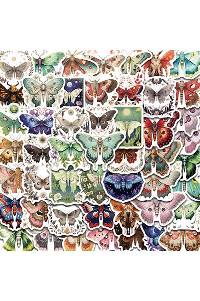 Choice 50PCS 50PCS Colorful Moth With Sharp Edges Stickers Kawaii Cartoon Good Harvest Photocard Graffiti W