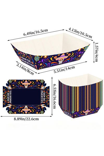 Choice 6Pcs 2024 Mexican Day of the Dead Ghost Party Baking Decoration Popcorn Box Food Paper Tray Wholesal