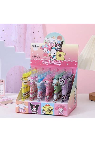 SANRIO صندوق 0.5 مم D يحتوي على 48 قطعة من أقلام الجل الجديدة من Sanrio، Kawaii My Melody، لوازم مكتبية للطلاب، 0.5