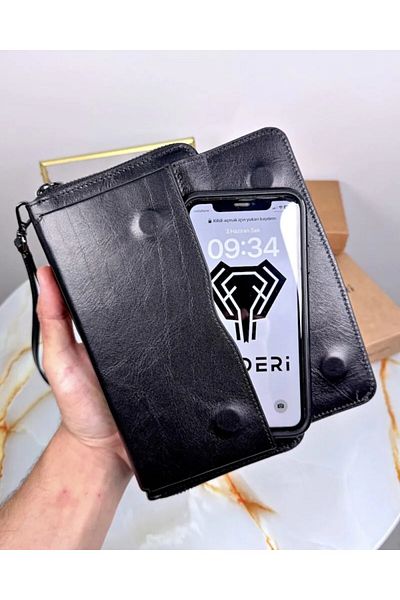 Fil Deri Genuine Leather - with Magnet and Hand Grip Tape - Zippered - Handcuff - Handbag 2100