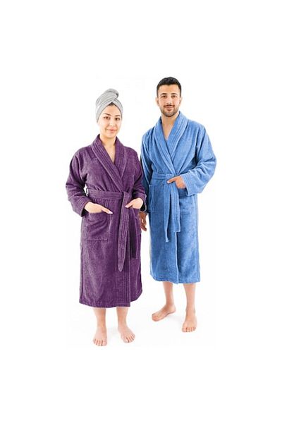 OEM Set 2 halate de baie, calitate premium pentru El și Ea, 100% bumbac, Liliac/Albastru