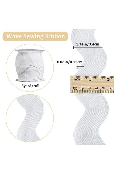 Choice AECH-25717 1 Roll 1-3/8 inch(34mm) White RIC Rac Trim Ribbon 5 Yards Rick Rack Wave Sewing Bending F