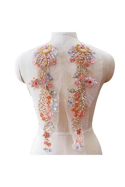 Choice Multi coloredX1Pair 1Pair. Pearl Embroidered Lace Mirror Flower Shining Dance Costumes and Headwear,