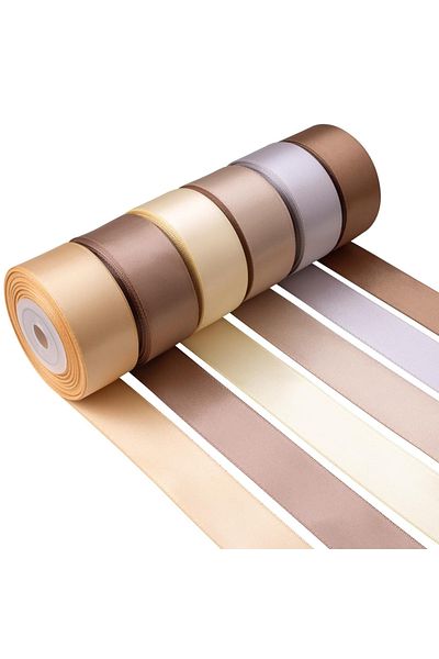 Choice 25yards Brown Set 6 Rolls 25yards Assorted Solid Color Silk Ribbon Satin Satin For Wedding Invitatio