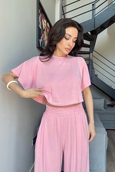 Eka Set pantaloni crop roz pentru femei 1017-0176