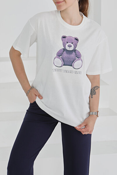 TOFİSA Τυπωμένο κοντομάνικο μπλουζάκι λευκό - 27347