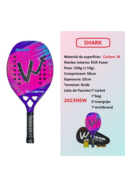 Choice Shark Pink 3K Camewin Beach Tennis Racket Full Carbon Fiber Rough Surface Outdoor Sports Racket For