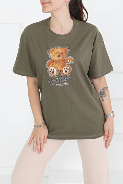 TOFİSA Τυπωμένο κοντομάνικο μπλουζάκι Χακί - 27350