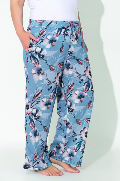 ModaLeaf Γυναικεία Μεγάλο Μέγεθος Μπλε Χρώμα Φλοράλ Μοτίβο Χαλαρή Παντελόνι Σπίτι