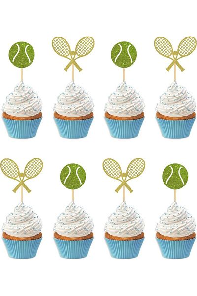 Choice S091-12pcs 12pcs Tennis Cupcake Toppers - Sports Theme Birthday Baby Shower Cupcake Picks for Men Wo
