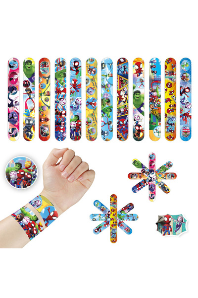 Miniso 36 قطعة من أساور صفعة 12/24 قطعة من أساور صفعة للأطفال من سبايدي وأصدقائه المذهلين، أساور معصم مرحة للأولاد