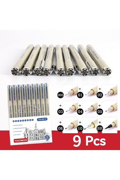 Choice 9 pcs set Pigment Liner Micron Pen Marker set Hook Line Needle Pen Art Manga Outlining Pen for Sketc