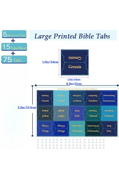 Choice 75pcs-Royal Blue Bible Tabs, 75 Tabs, Large Print Laminated Bible Tabs for Women and Men, Easy to Re