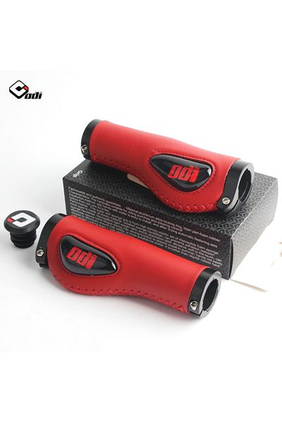 Choice red one pair ODI MTB Bicycle Grips Bike Ultralight Aluminum Alloy Lock Ring Leather Anti-skid Shock-