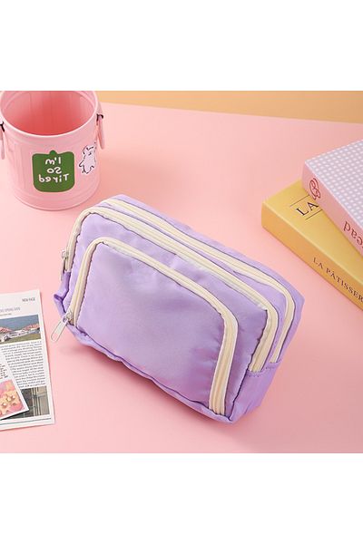 Choice Purple Large Capacity 3 Layers Pen Box Kawaii Pencil Cases Cute Pen Holder Pouch for Students Back t