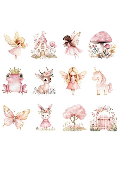 Choice Colorful 12pcs Pink Woodland Fairy Animals DIY UV DTF Cup Wrap Transfer Sticker Glass Coffee Mugs Gr