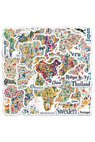 Choice 50PCS 50PCS Non Repetitive Cross border New National Map Hand Account Stickers DIY Notebook Hand Wat
