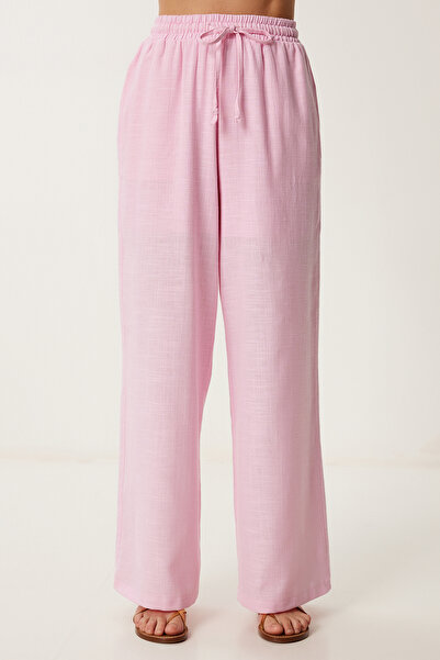 Lovelyİstanbul Loose Fit Linen Trousers Pink Ldp0002