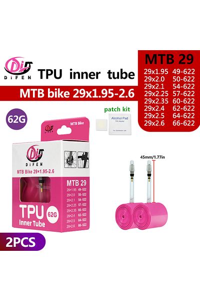 Choice Presta Valve 45mm DF 29x1.95-2.6 2PC Difen TPU MTB Bike Inner Tube Camera 29 26 27.5 29x1.95 2.0 2.