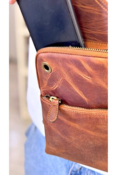 Fil Deri Genuine Leather - Zippered - Hanger - Cable Compartment - Shoulder Bag 2099