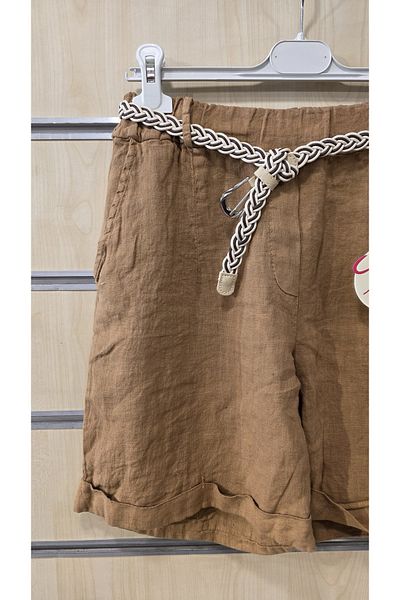 Park Moda Ιταλικό λινό σορτς με πλεκτή ζώνη