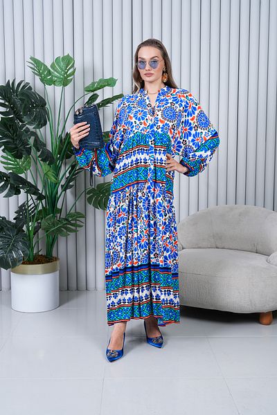 EL jadida Women's Plus Size Hijab Viscose Dress Saks Blue