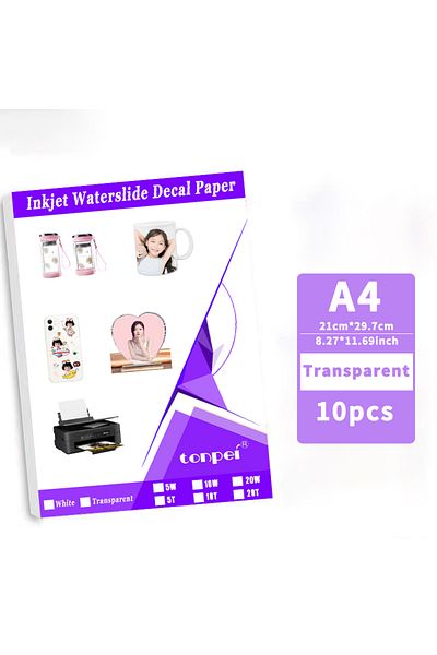 Choice 10pcs Transparent 10 Sheets A4 Inkjet Waterslide Decal Transfer Paper White Transparent For DIY Mugs