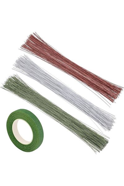 Choice Type 1 300Pcs Floral Stem Wire 26 Gauge and Floral Tape Green Floral Arrangement Kit Supplies for DI