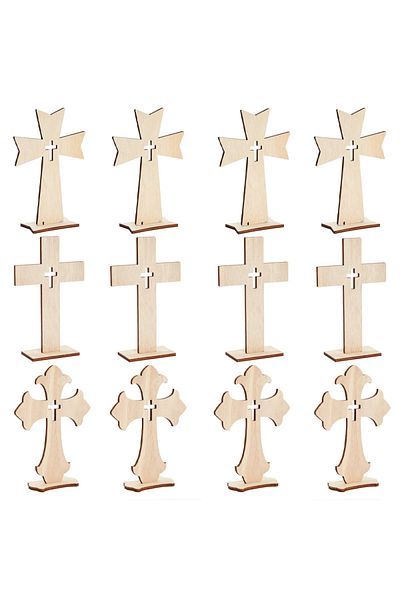 Choice TT2318157 12PC Wooden Cross Crafts Creative Festival Accessories Wooden Cross Crafts Halloween Ornam