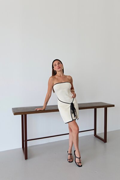 Laluvia White Black Piping Mini Dress