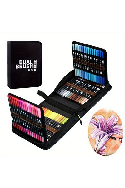 Choice B-120 CD bag 60/120 color Dual Brush Tip Markers Set Double-headed Washable Soft Brush Pens With Bla
