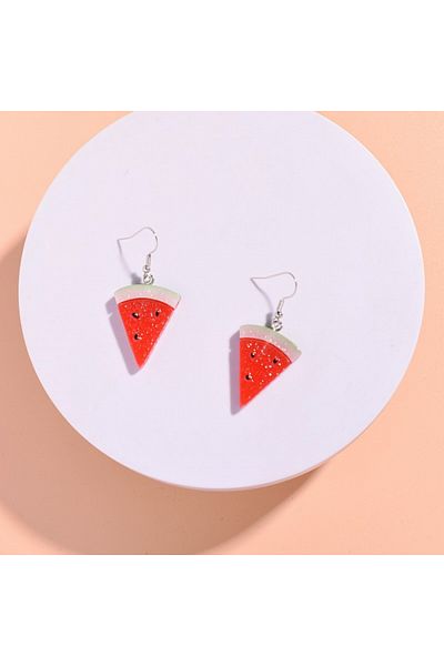 Tessero Triangular Drop Earrings for Women, Watermelon Slices Design, Silver and Red, Tessero