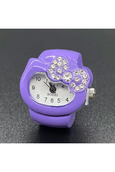 Miniso PURPLE Sanrio Hello Kitty Watch Ring, Cute Kt Cat Bow, Rhinestone Clock Ring, Girls Jewelry, Kids Gi
