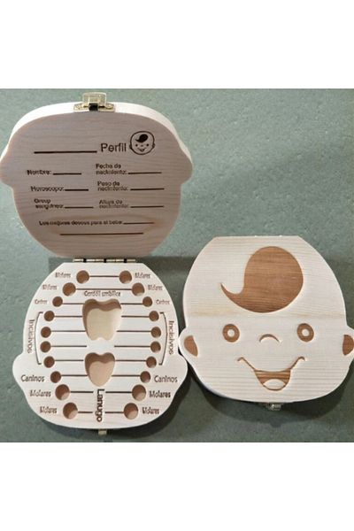 Choice Boy 1pc-Baby Tooth Box Spanish Wooden Kids Milk Teeth Organizer Storage Boys Girls Baby Souvenirs Gi