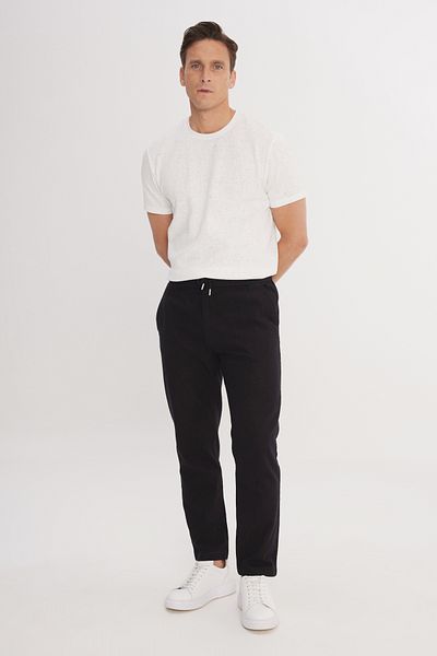 AC&Co / Altınyıldız Classics Men's Black 100% Cotton Slim Fit Slim Fit Tie Waist Side Pocket Trousers
