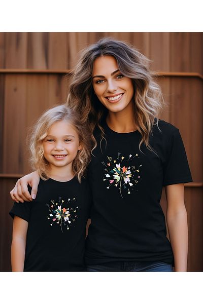ASELİNDA Mother-Daughter Little Heart Printed Combination T-Shirt (Single Product, Add 2 Pieces to the Cart for Combination)