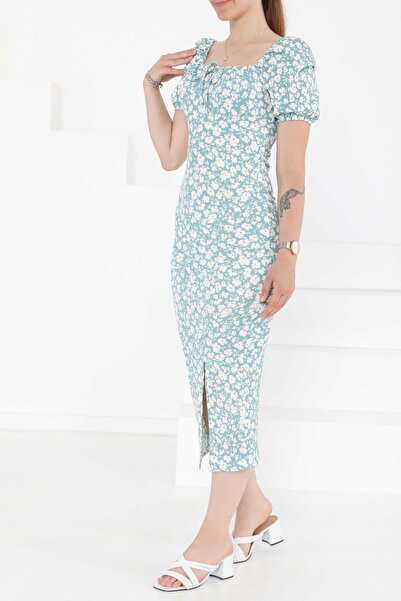 TOFİSA Prenses Kol Yırtmaçlı Elbise Mint - 27292