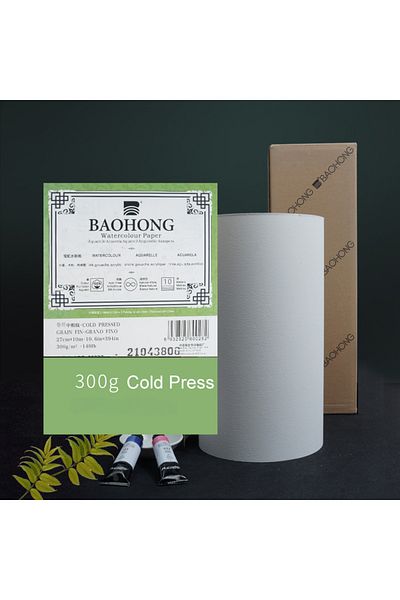 Choice 37cm 10m Cold Press BAOHONG Watercolor Paper 300g Natural White 100% Cotton 14.6in*394in (37cm*10m)