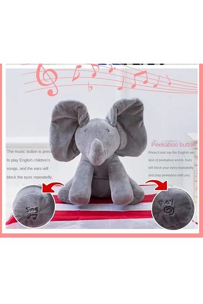 K KATHODE Plush Toy, Elephant Cuckoo Boo, Sings and Moves Its Ears, Grey K Kathode