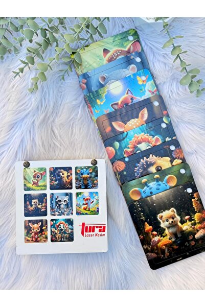 TuraLazerKesim Çocuklar İçin Ahşap Renkli Yapboz 13x13 Ebadında Puzzle 9 Parç...