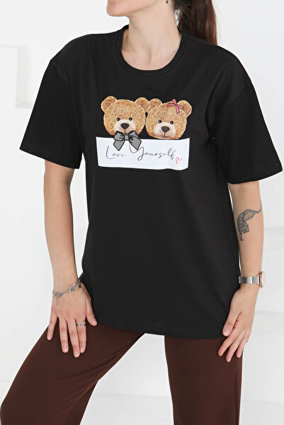 TOFİSA Τυπωμένο κοντομάνικο μπλουζάκι μαύρο - 27348